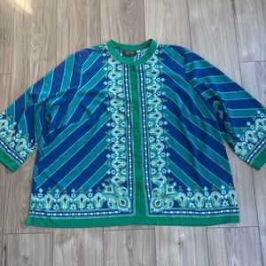 BOB MACKIE Shirt Blouse Tunic Wearable Art Paisley Print Green Button up 3X